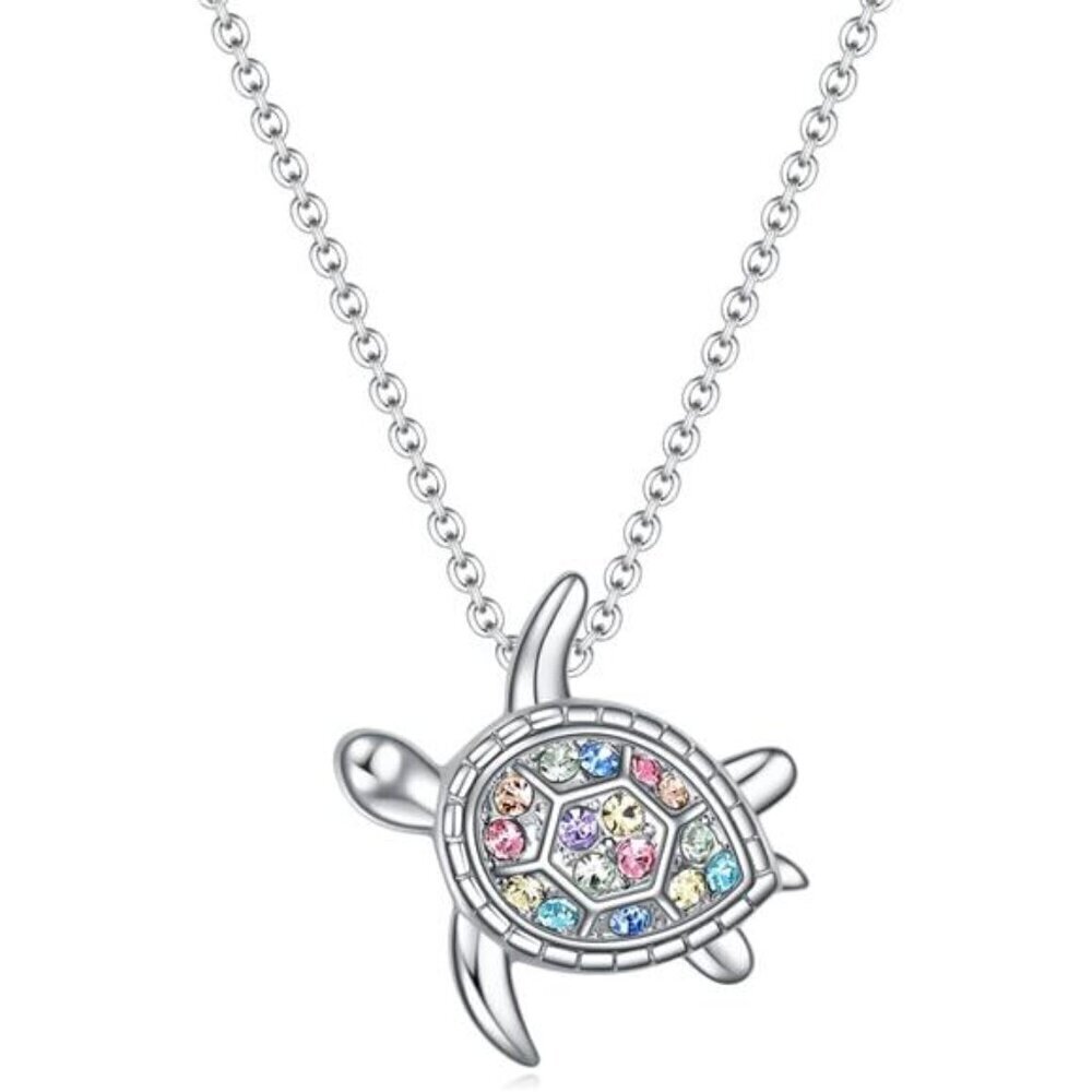 Silver Rainbow Turtle Necklace for Girls Women Gift Ocean Jewelry Fashion